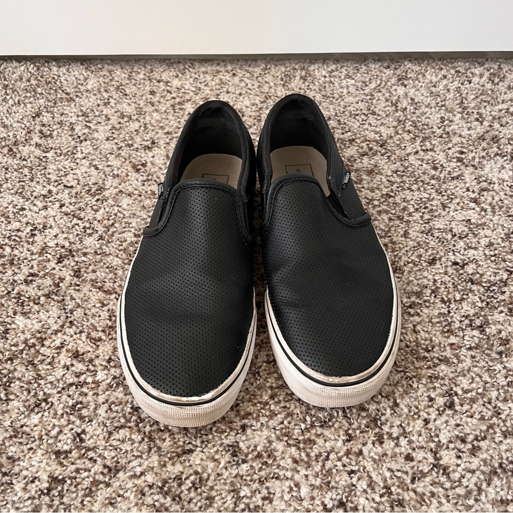 Vans 8.5 black leather slip ons
